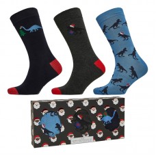 Mens Christmas Dinosaur Socks Gift Set