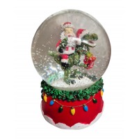 Musical Snowglobe with Santa on a T-rex 