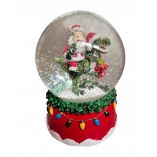 Musical Snowglobe with Santa on a T-rex 