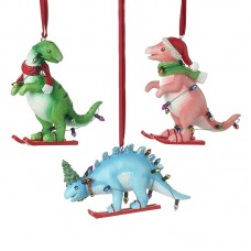 Skiing Dinosaur Tree Ornament